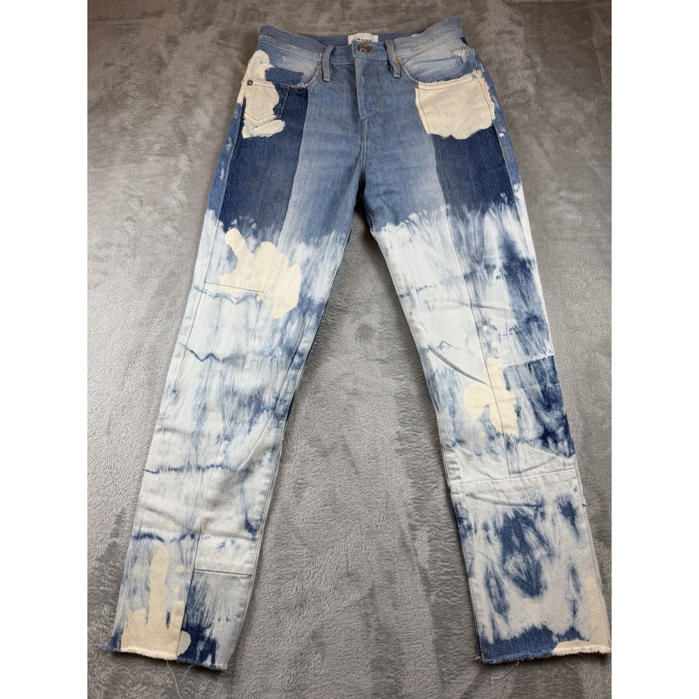 FRAME Jeans Womens Le Original 23 Bleached Patchwork High Rise Straight Fit Boho